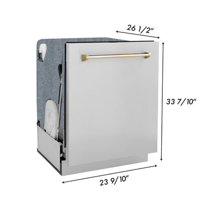 ZLINE Autograph Edition 48 in. Kitchen Package with Stainless Steel Dual Fuel Range, Range Hood and Dishwasher with Polished Gold Accents (3AKP-RARHDWM48-G)