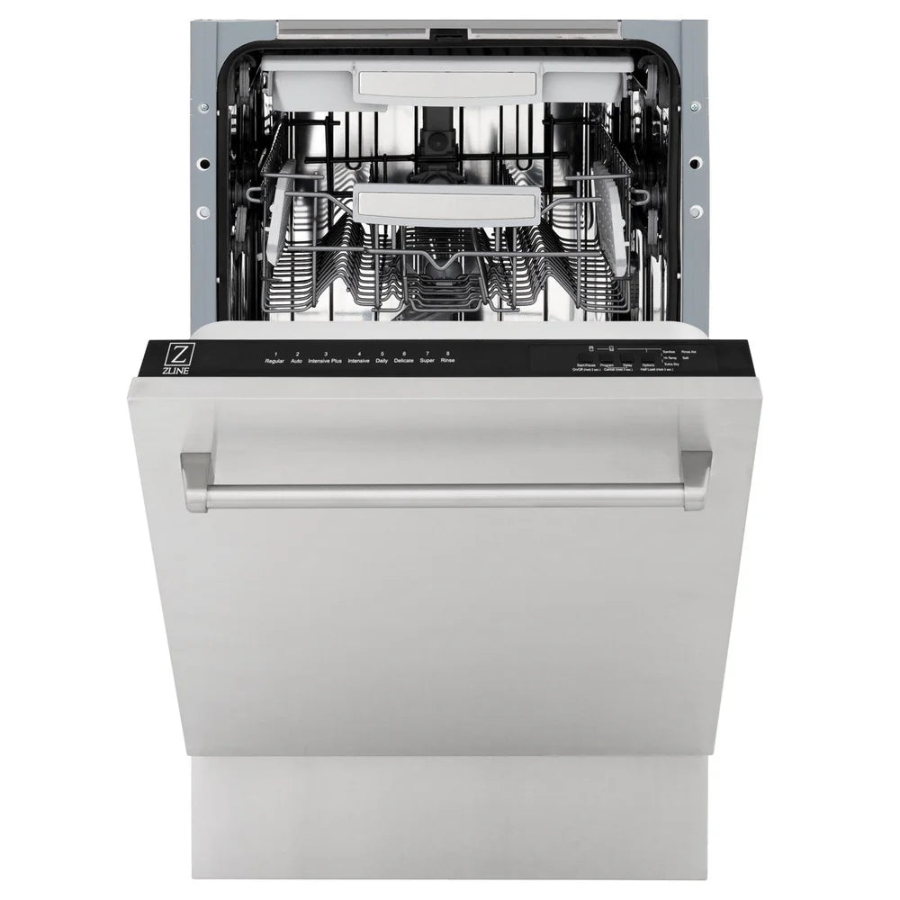 ZLINE 18 in. Compact Top Control Dishwasher with Stainless Steel Tub and Traditional Handle, 52dBa (DW-18)