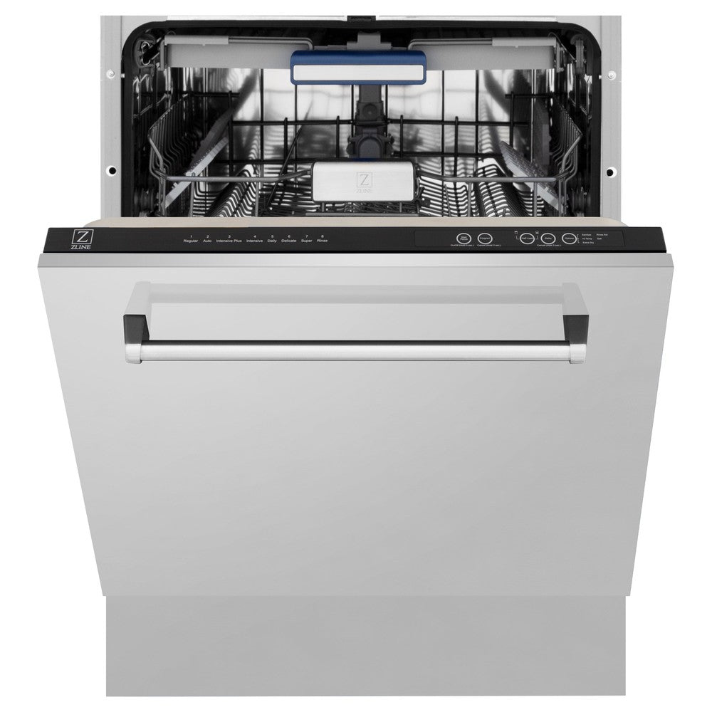 ZLINE Kitchen Package with Refrigerator, 36 in. Stainless Steel Dual Fuel Range, 36 in. Convertible Vent Range Hood, 24 in. Microwave Drawer, and 24 in. Tall Tub Dishwasher (5KPR-RARH36-MWDWV)