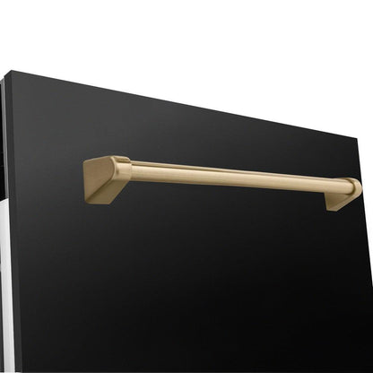 ZLINE Autograph Edition 48 in. Kitchen Package with Black Stainless Steel Dual Fuel Range, Range Hood, Dishwasher and Refrigerator with Champagne Bronze Accents (4AKPR-RABRHDWV48-CB)