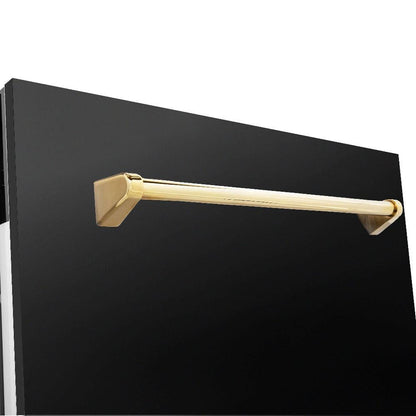 ZLINE Autograph Edition 30 in. Kitchen Package with Black Stainless Steel Dual Fuel Range, Range Hood, Dishwasher, and Refrigerator with External Water Dispenser with Polished Gold Accents (4AKPR-RABRHDWV30-G)
