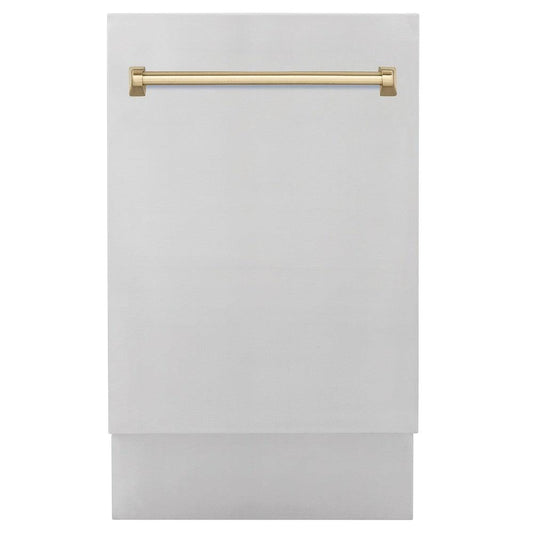 ZLINE Autograph Edition 18 in. Compact 3rd Rack Top Control Dishwasher in Stainless Steel with Champagne Bronze Handle, 51dBa (DWVZ-304-18-CB)