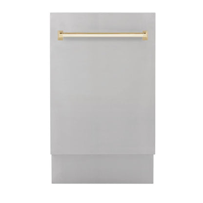 ZLINE Autograph Edition 18 in. Compact 3rd Rack Top Control Dishwasher in Stainless Steel with Polished Gold Handle, 51dBa (DWVZ-304-18-G)