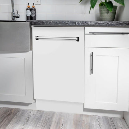 ZLINE 18 in. Tallac Series 3rd Rack Top Control Dishwasher with White Matte Panel, 51dBa (DWV-WM-18)