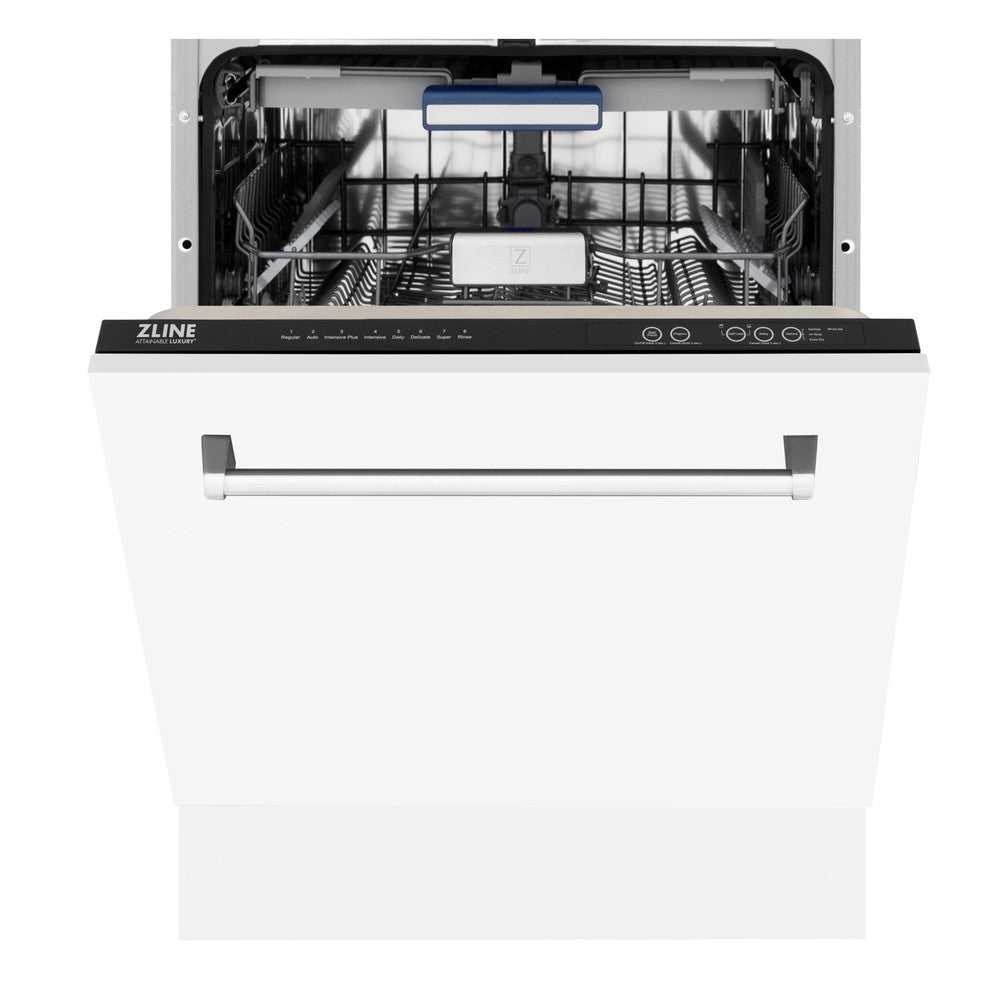 ZLINE 24 in. Tallac Series 3rd Rack Dishwasher with White Matte Panel and Traditional Handle, 51dBa (DWV-WM-24)