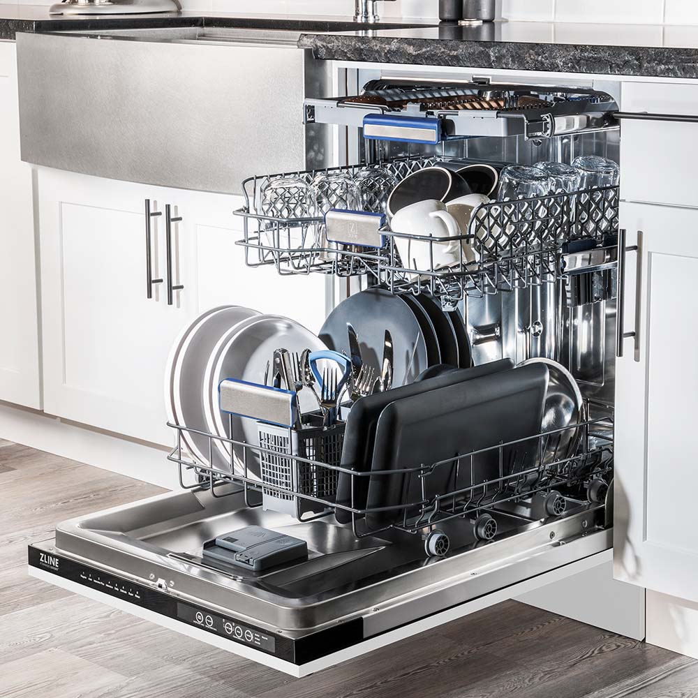 ZLINE 24 in. Tallac Series 3rd Rack Dishwasher with White Matte Panel and Traditional Handle, 51dBa (DWV-WM-24)