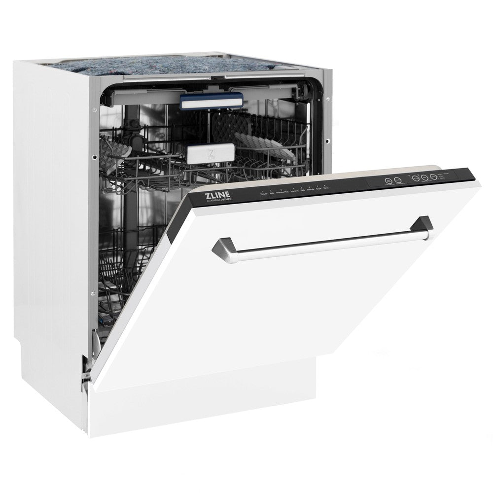 ZLINE 24 in. Tallac Series 3rd Rack Dishwasher with White Matte Panel and Traditional Handle, 51dBa (DWV-WM-24)