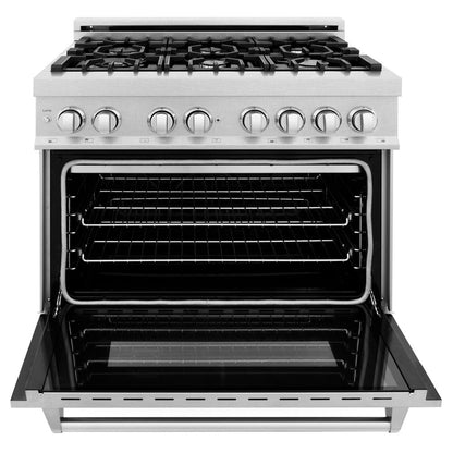 ZLINE 36 in. Kitchen Package with Satin Stainless Dual Fuel Range, Ducted Vent Range Hood and Dishwasher (3KP-RASRH36-DW)