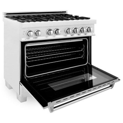 ZLINE 36 in. Kitchen Package with Satin Stainless Dual Fuel Range, Ducted Vent Range Hood and Dishwasher (3KP-RASRH36-DW)