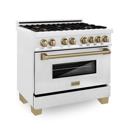 ZLINE Autograph Edition 36 in. 4.6 cu. ft. Legacy Dual Fuel Range with 6 Burner Gas Cooktop and Electric Convection Oven in Satin Stainless Steel and Champagne Bronze Accents (RASZ-SN-36-CB)
