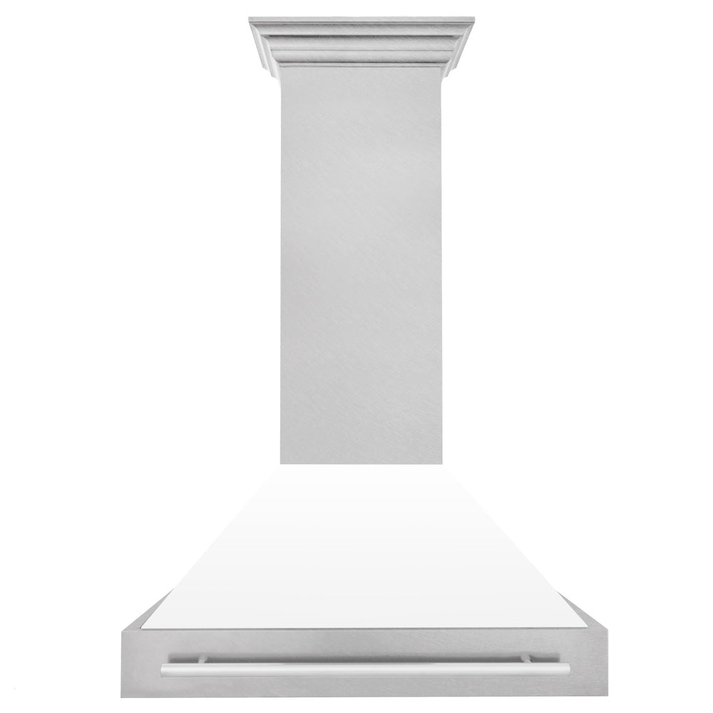 ZLINE 36 in. Satin Stainless Steel Wall Mount Range Hood with White Matte Shell and Stainless Steel Handle (8654SNX-WM-36)
