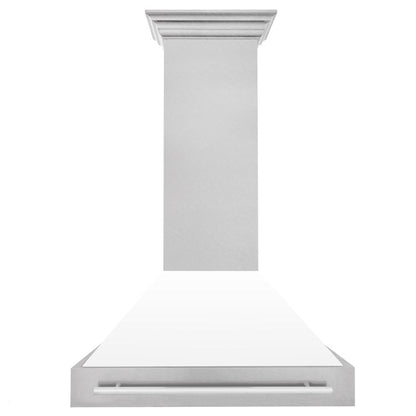 ZLINE 36 in. Satin Stainless Steel Wall Mount Range Hood with White Matte Shell and Stainless Steel Handle (8654SNX-WM-36)