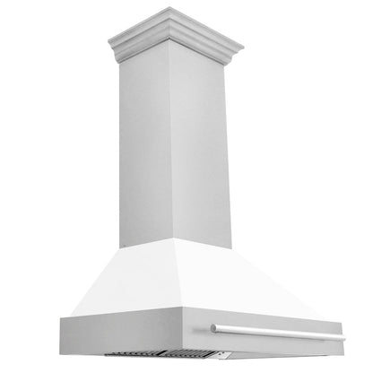 ZLINE 36 in. Satin Stainless Steel Wall Mount Range Hood with White Matte Shell and Stainless Steel Handle (8654SNX-WM-36)