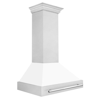 ZLINE 36 in. Satin Stainless Steel Wall Mount Range Hood with White Matte Shell and Stainless Steel Handle (8654SNX-WM-36)