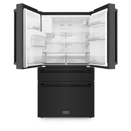 ZLINE 36 in. 21.6 cu. ft. Counter-Depth French Door Refrigerator with Water and Ice Dispenser in Fingerprint-Resistant Black Stainless Steel (RFM-W-36-BS)