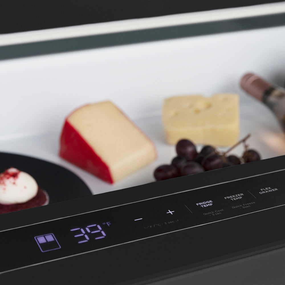 ZLINE Autograph Edition 36 in. 21.6 cu. ft. Counter-Depth French Door Refrigerator with Water and Ice Dispenser in Fingerprint-Resistant Black Stainless Steel with Champagne Bronze Helix Handles (RFMZ-W36-BS-KCB)