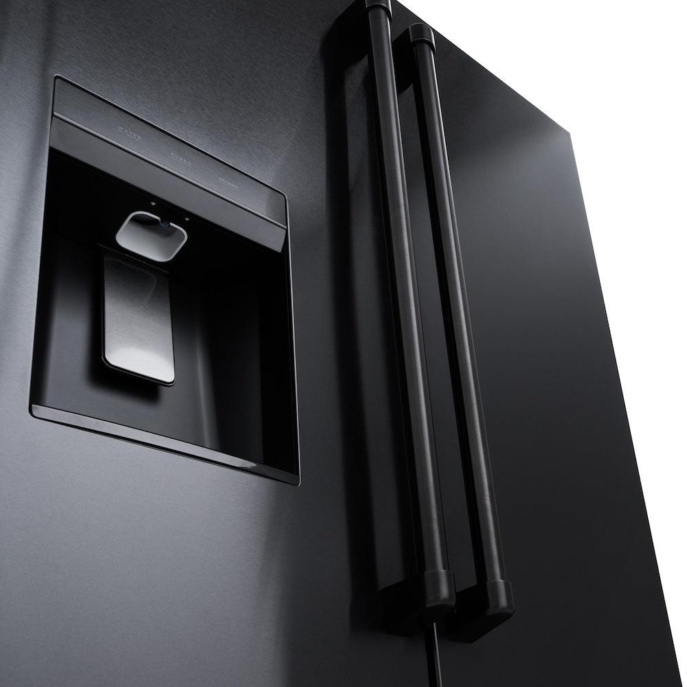 ZLINE 36 in. 28.9 cu. ft. Standard-Depth French Door External Water Dispenser Refrigerator with Dual Ice Maker in Fingerprint-Resistant Black Stainless Steel (RSM-W-36-BS)