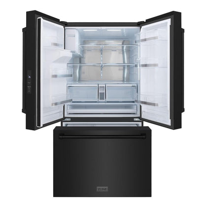 ZLINE 36 in. 28.9 cu. ft. Standard-Depth French Door External Water Dispenser Refrigerator with Dual Ice Maker in Fingerprint-Resistant Black Stainless Steel (RSM-W-36-BS)