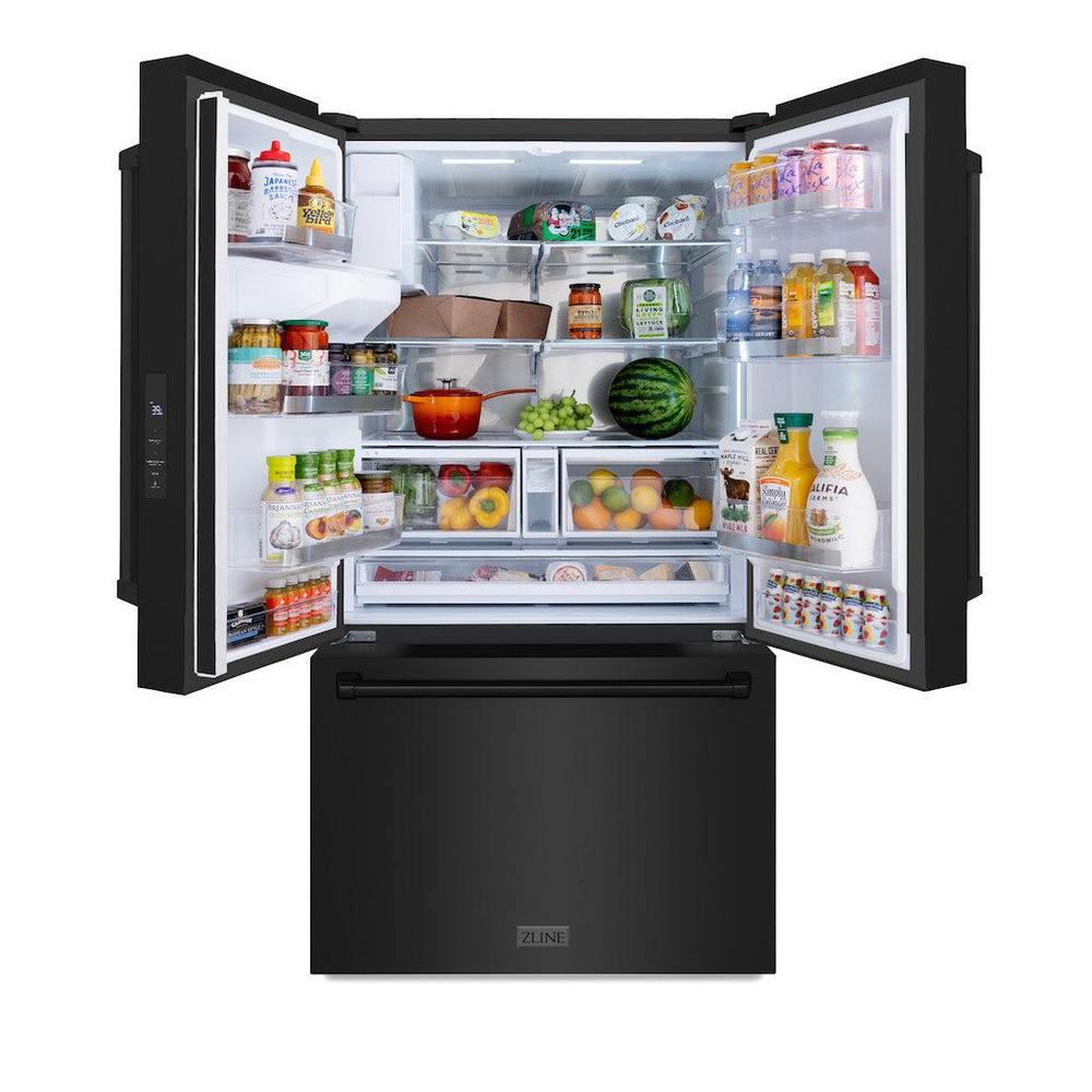 ZLINE 36 in. 28.9 cu. ft. Standard-Depth French Door External Water Dispenser Refrigerator with Dual Ice Maker in Fingerprint-Resistant Black Stainless Steel (RSM-W-36-BS)
