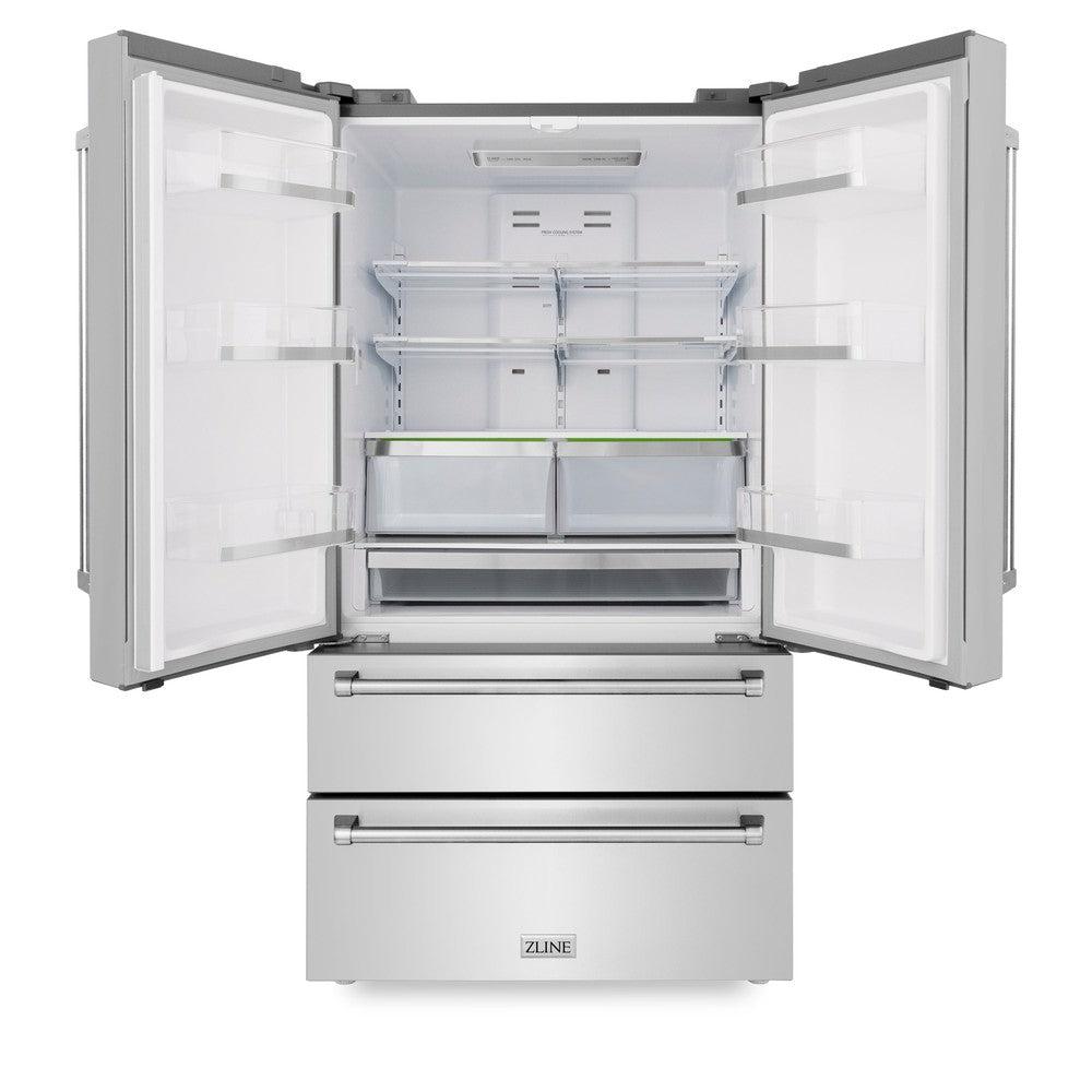 ZLINE Kitchen Package with Refrigerator, 30 in. Stainless Steel Gas Range, 30 in. Range Hood, Microwave Drawer, and 24 in. Tall Tub Dishwasher (5KPR-SGRRH30-MWDWV)