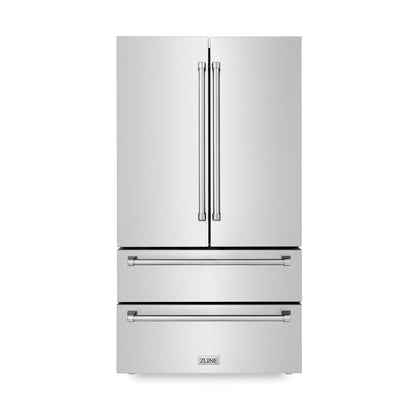 ZLINE Kitchen Package with Refrigerator, 30 in. Stainless Steel Gas Range, 30 in. Range Hood, Microwave Drawer, and 24 in. Tall Tub Dishwasher (5KPR-SGRRH30-MWDWV)