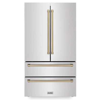 ZLINE Autograph Edition 30 in. Kitchen Package with Stainless Steel Dual Fuel Range, Range Hood, Dishwasher and Refrigerator with Champagne Bronze Accents (4KAPR-RARHDWM30-CB)