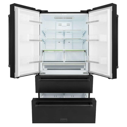 ZLINE Kitchen Package with Black Stainless Steel Refrigerator, 48 in. Dual Fuel Range, Range Hood, and Microwave Drawer (4KPR-RABRH48-MW)