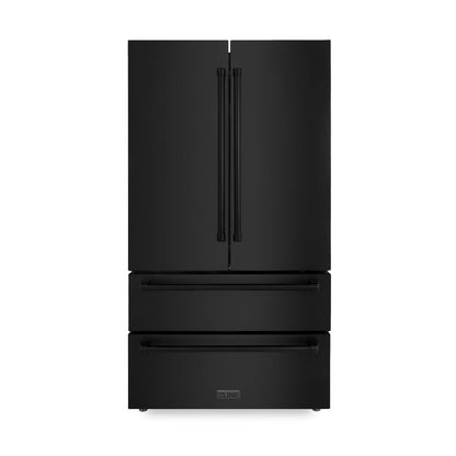 ZLINE Kitchen Package with Black Stainless Steel Refrigerator, 30 in. Dual Fuel Range, 30 in. Range Hood and Microwave Drawer (4KPR-RABRH30-MW)