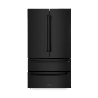 ZLINE Kitchen Package with Black Stainless Steel Refrigerator, 48 in. Dual Fuel Range, 48 in. Range Hood, Microwave Drawer, and 24 in. Tall Tub Dishwasher (5KPR-RABRH48-MWDWV)