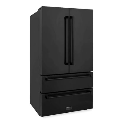 ZLINE Kitchen Package with Black Stainless Steel Refrigerator, 30 in. Dual Fuel Range, 30 in. Range Hood, Microwave Drawer, and 24 in. Tall Tub Dishwasher (5KPR-RABRH-MWDWV)