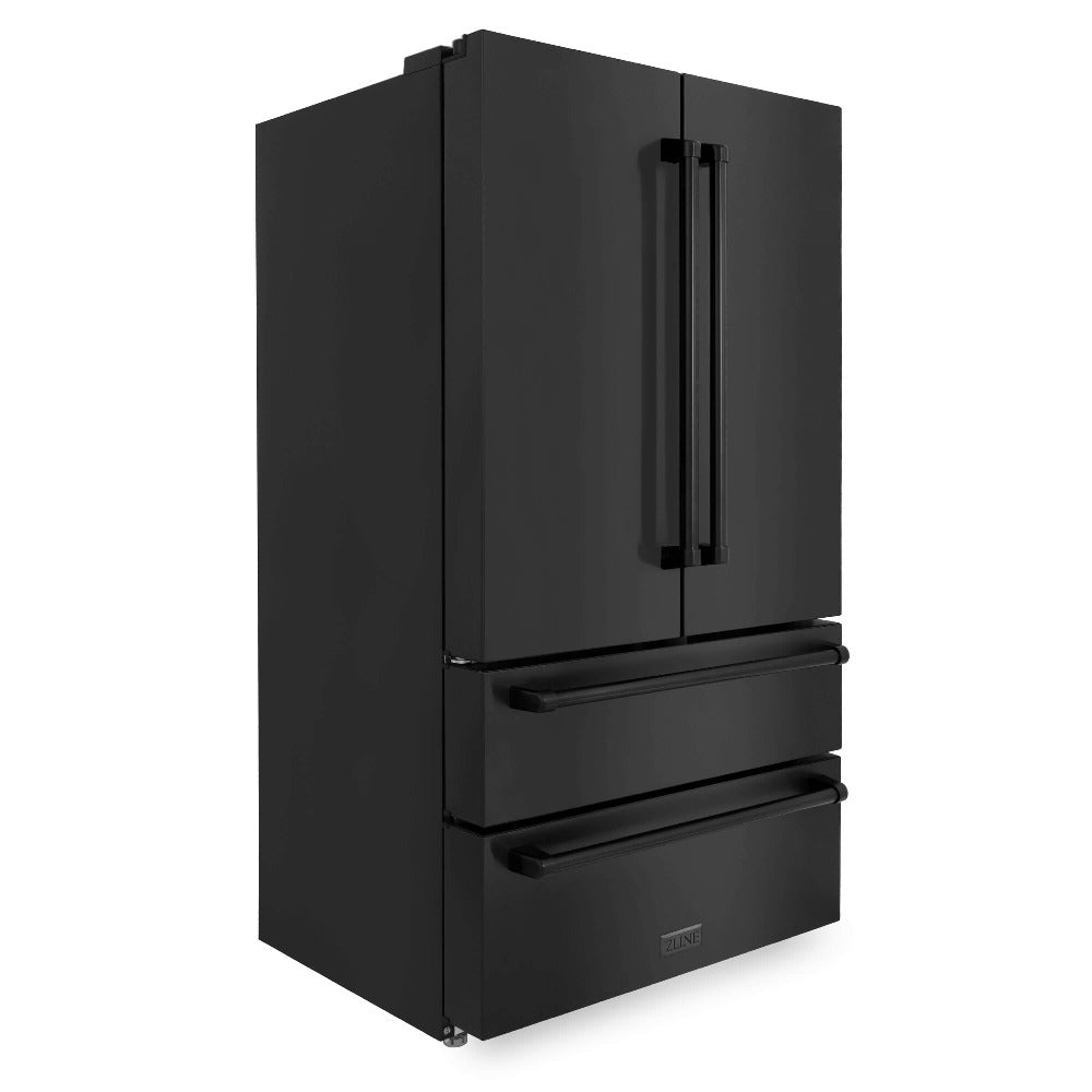 ZLINE Kitchen Package with Black Stainless Steel Refrigerator, 30 in. Dual Fuel Range, 30 in. Range Hood, Microwave Drawer, and 24 in. Tall Tub Dishwasher (5KPR-RABRH-MWDWV)