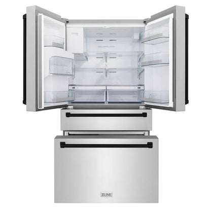 ZLINE Autograph Edition 48 in. Kitchen Package with Stainless Steel Dual Fuel Range, Range Hood, Dishwasher and Refrigerator Including External Water Dispenser with Matte Black Accents (4AKPR-RARHDWM48-MB)