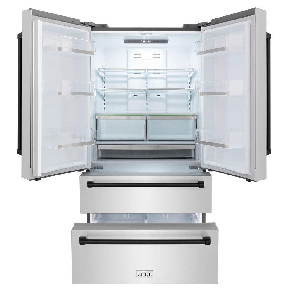 ZLINE Autograph Edition 30 in. Kitchen Package with Stainless Steel Dual Fuel Range, Range Hood, Dishwasher and Refrigerator with Matte Black Accents (4KAPR-RARHDWM30-MB)