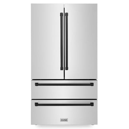 ZLINE Autograph Edition 30 in. Kitchen Package with Stainless Steel Dual Fuel Range, Range Hood, Dishwasher and Refrigerator with Matte Black Accents (4KAPR-RARHDWM30-MB)