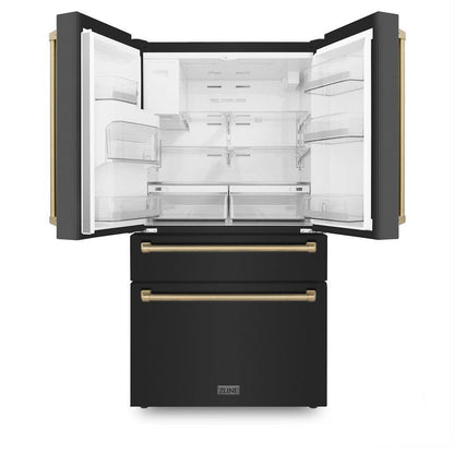 ZLINE Autograph Edition 48 in. Kitchen Package with Black Stainless Steel Dual Fuel Range, Range Hood, Dishwasher and Refrigerator with Champagne Bronze Accents (4AKPR-RABRHDWV48-CB)