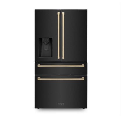 ZLINE Autograph Edition 48 in. Kitchen Package with Black Stainless Steel Dual Fuel Range, Range Hood, Dishwasher and Refrigerator with Champagne Bronze Accents (4AKPR-RABRHDWV48-CB)