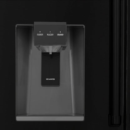 ZLINE Autograph Edition 36 in. 21.6 cu. ft. Counter-Depth French Door Refrigerator with Water and Ice Dispenser in Fingerprint-Resistant Black Stainless Steel with Polished Gold Traditional Handles (RFMZ-W-36-BS-G)