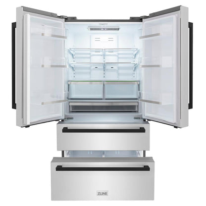 ZLINE Autograph Edition 36 in. 22.5 cu. ft. Counter-Depth French Door Refrigerator with Ice Maker in Fingerprint-Resistant Stainless Steel with Matte Black Modern Handles (RFMZ-36-FMB)