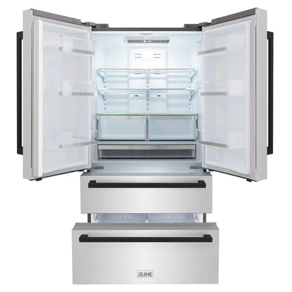 ZLINE Autograph Edition 36 in. 22.5 cu. ft. Counter-Depth French Door Refrigerator with Ice Maker in Fingerprint-Resistant Stainless Steel with Matte Black Modern Handles (RFMZ-36-FMB)