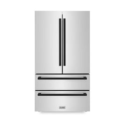 ZLINE Autograph Edition 36 in. 22.5 cu. ft. Counter-Depth French Door Refrigerator with Ice Maker in Fingerprint-Resistant Stainless Steel with Matte Black Modern Handles (RFMZ-36-FMB)