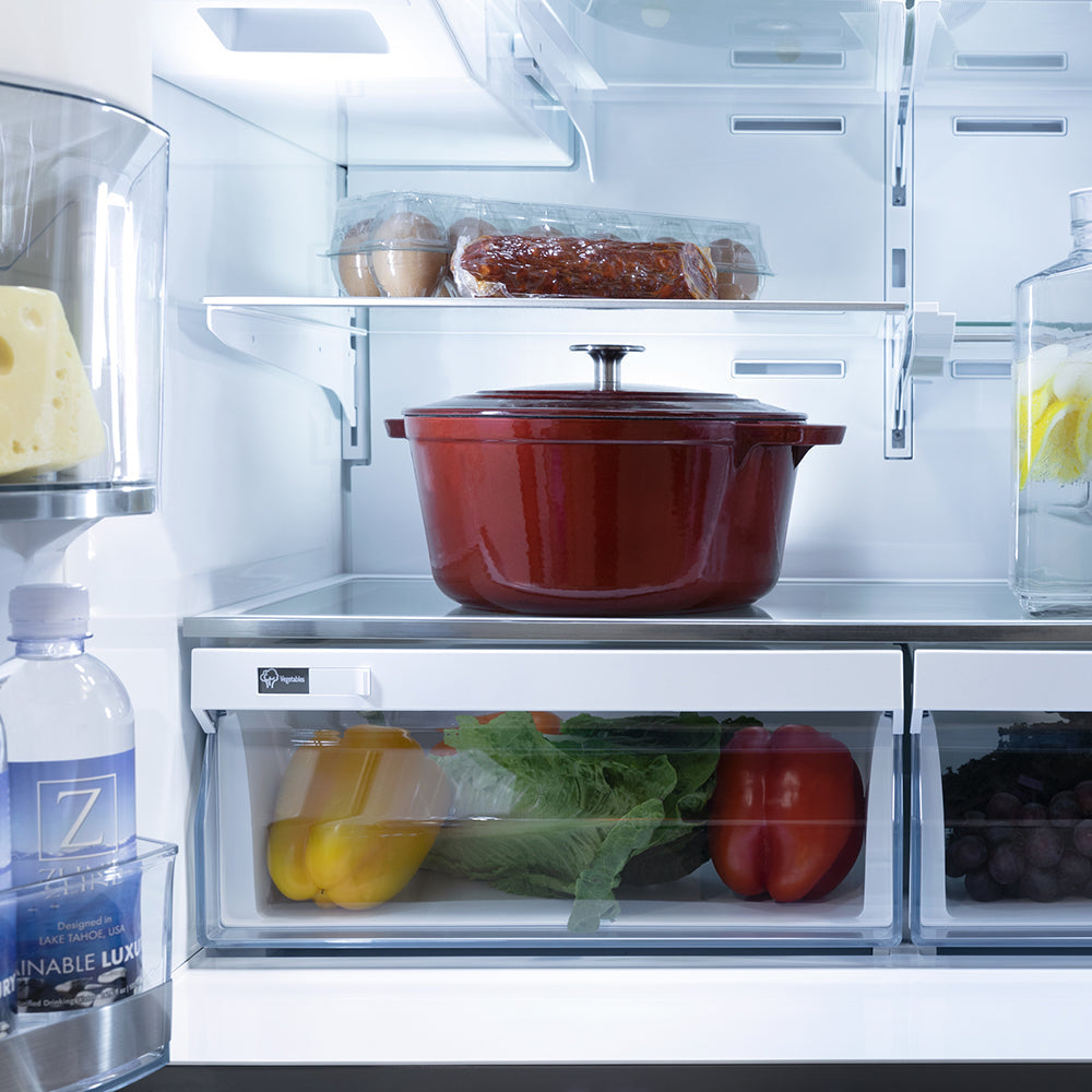 ZLINE Autograph Edition 36 in. 21.6 cu. ft. Counter-Depth French Door Refrigerator with Water and Ice Dispenser in Fingerprint-Resistant Stainless Steel with Polished Nickel Helix Handles (RFMZ-W-36-KPN)
