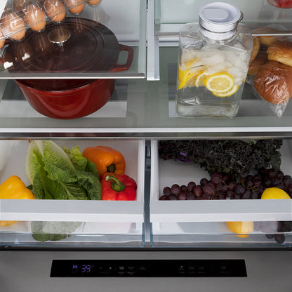 ZLINE Autograph Edition 36 in. 21.6 cu. ft. Counter-Depth French Door Refrigerator with Water and Ice Dispenser in Fingerprint-Resistant Stainless Steel with Polished Nickel Helix Handles (RFMZ-W-36-KPN)