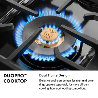 ZLINE Autograph Edition 30 in. Paramount Gas Rangetop with 4 Burner DuoPro™ Cooktop in Stainless Steel and Matte Black Accents (PSRTZ-30-MB)