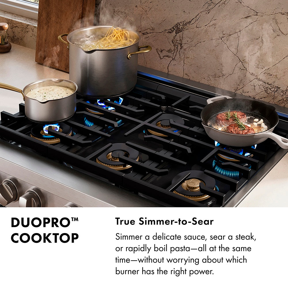 ZLINE Autograph Edition 30 in. 4.2 cu. ft. Paramount Gas Range with 4 Burner DuoPro™ Cooktop and Convection Gas Oven in Black Satin Stainless Steel and Polished Gold Accents (PSGRBSZ-30-G)