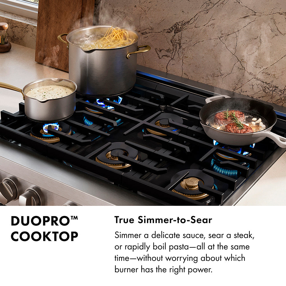 ZLINE Autograph Edition 30 in. Paramount Gas Rangetop with 4 Burner DuoPro™ Cooktop in Black Satin Stainless Steel and Champagne Bronze Accents (PSRTBSZ-30-CB)