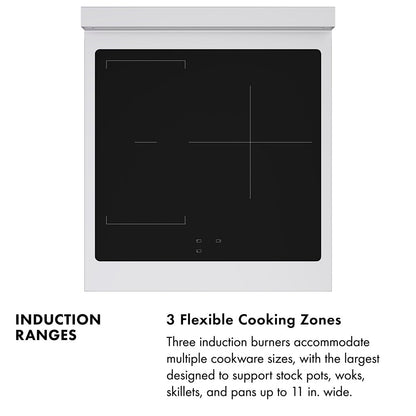 ZLINE Autograph Edition 24 in. 3.2 cu. ft. Paramount Induction Range with 3 Element Cooktop and Electric Convection Oven in Satin Stainless Steel with White Matte Door and Matte Black Accents (SINRSZ-WM-24-MB)