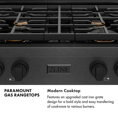 ZLINE 30 in. Paramount Gas Rangetop with 4 Brass Burners and Porcelain Cooktop in Black Satin Stainless Steel (SRTBS-BR-30)