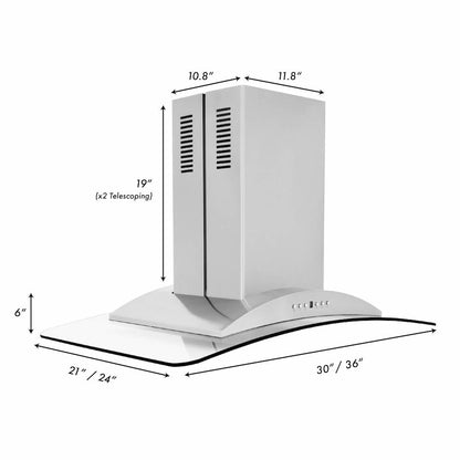 ZLINE 36 in. Convertible Vent Island Mount Range Hood in Stainless Steel and Glass (GL9i-36)