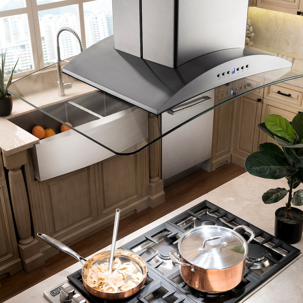 ZLINE 36 in. Convertible Vent Island Mount Range Hood in Stainless Steel and Glass (GL9i-36)