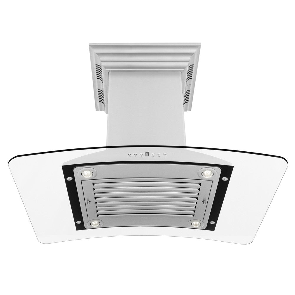 ZLINE 36 in. CrownSound™ Ducted Vent Island Mount Range Hood in Stainless Steel and Glass with Built-in Bluetooth Speakers (GL9iCRN-BT-36)